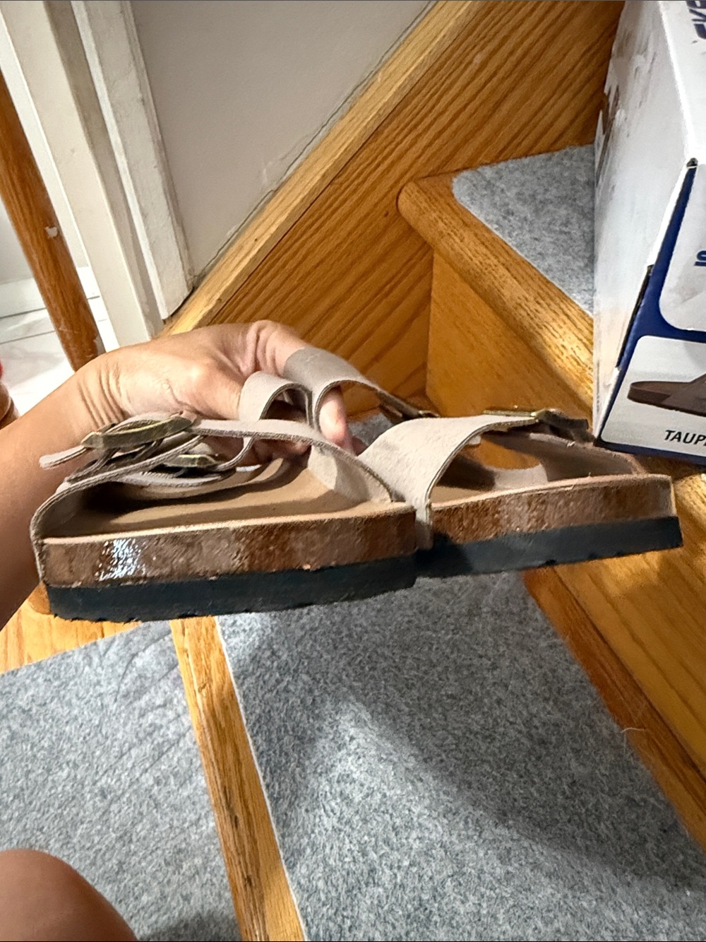 Skechers Taupe Double Buckle Luxe Foam Sandals - Picture 6 of 9